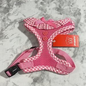 Puppia Small Dog Harness Pink and White with Pink Bow